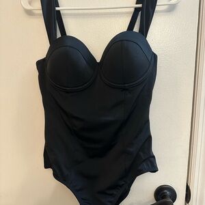 Black One-Piece Swimsuit with matching shorts